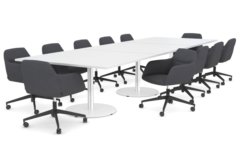 Sapphire Disc Base Boardroom Rectangle Table [3600L x 1200W]-stainless steel base white 