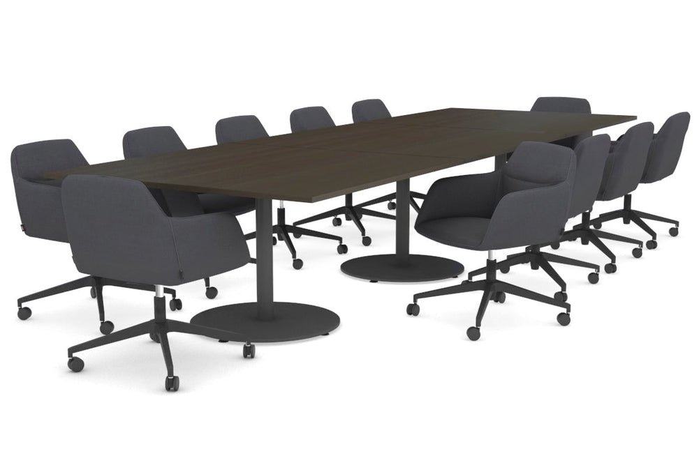 Sapphire Disc Base Boardroom Rectangle Table [3600L x 1200W]-black base dark oak 