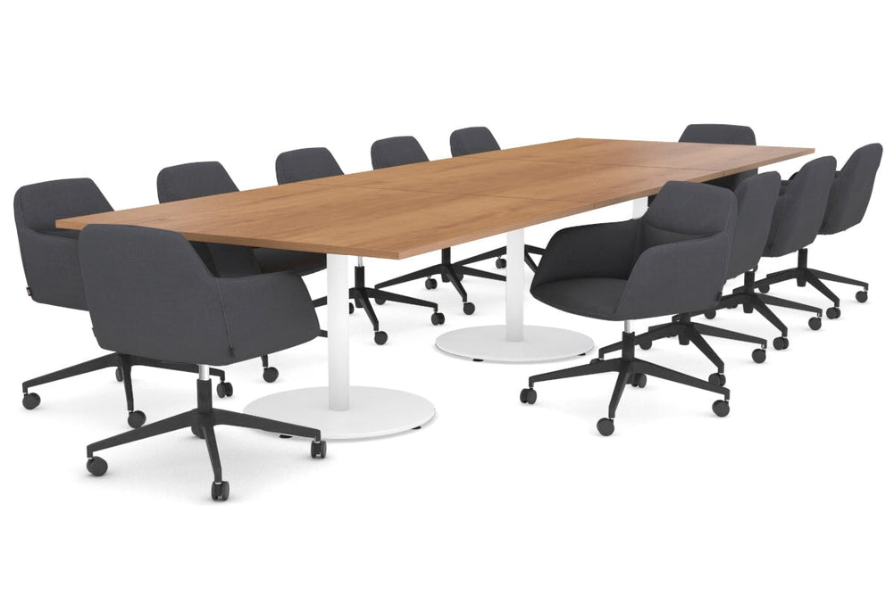 Sapphire Disc Base Boardroom Rectangle Table [3600L x 1200W]-white base salvage oak 