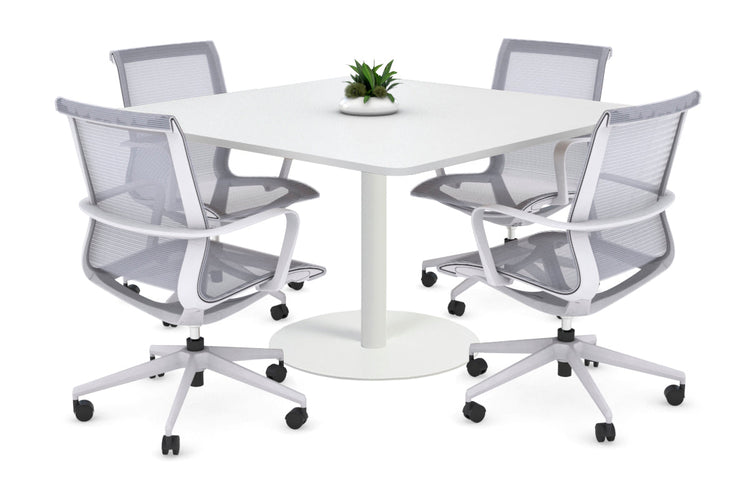 Sapphire Rectangle Boardroom Table - Disc Base with Rounded Corners [1100L x 1100W] Jasonl white base white 