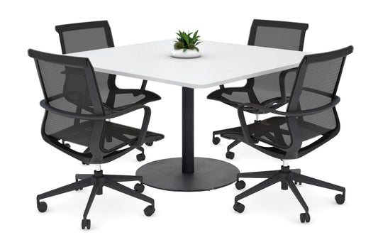 Sapphire Rectangle Boardroom Table - Disc Base with Rounded Corners [1100L x 1100W] Jasonl black base white 