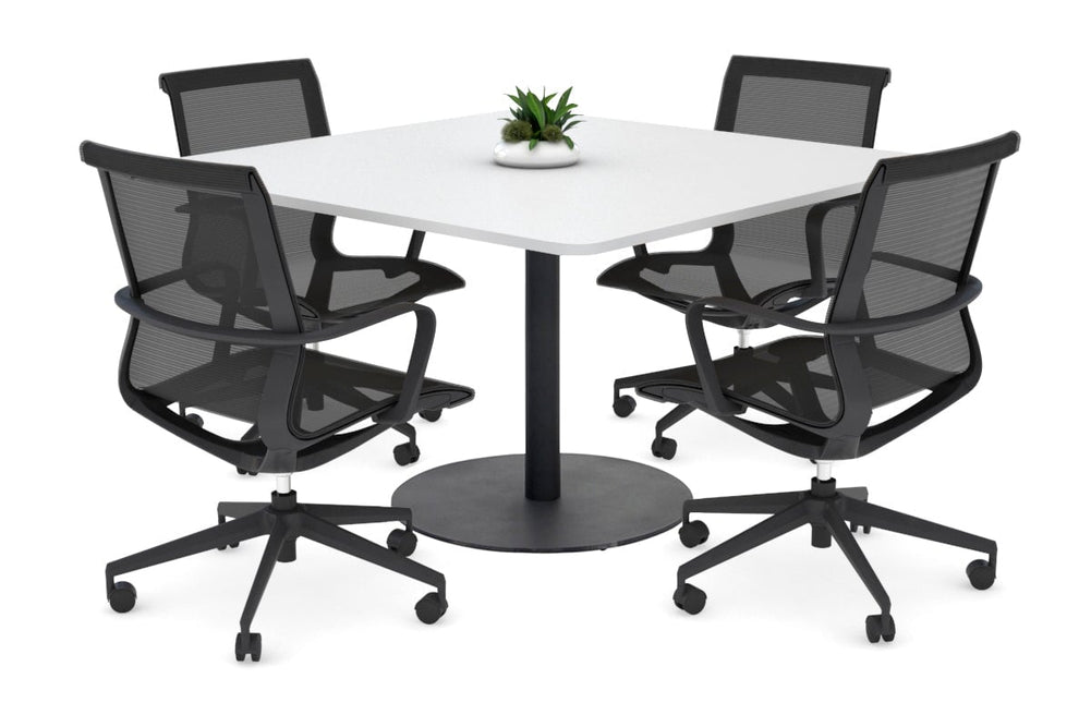 Sapphire Disc Base Boardroom Rectangle Table - Rounded Corners [1100L x 1100W with Rounded Corners]-black base white 