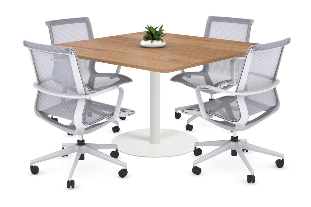 Sapphire Disc Base Boardroom Rectangle Table - Rounded Corners [1100L x 1100W with Rounded Corners]-stainless steel base dark oak 