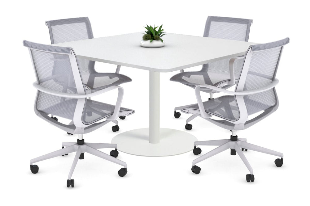 Sapphire Disc Base Boardroom Rectangle Table - Rounded Corners [1100L x 1100W with Rounded Corners]-white base white 