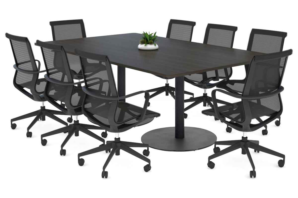Sapphire Rectangle Boardroom Table - Disc Base with Rounded Corners [1800L x 1100W] Jasonl black base dark oak 