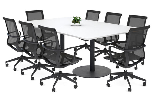 Sapphire Rectangle Boardroom Table - Disc Base with Rounded Corners [1800L x 1100W] Jasonl black base white 
