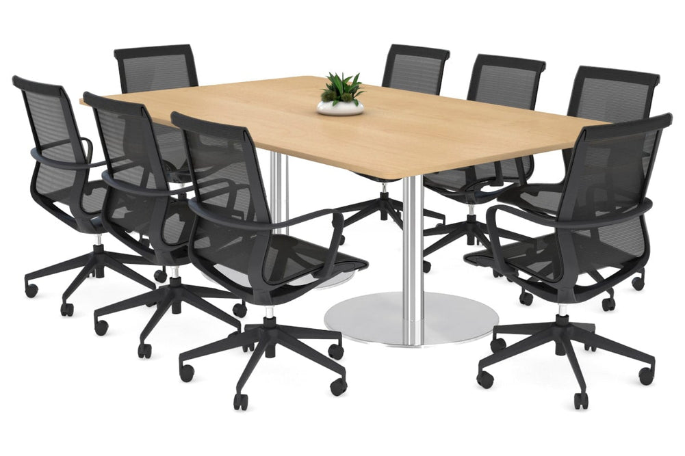 Sapphire Disc Base Boardroom Rectangle Table - Rounded Corners [1800L x 1100W with Rounded Corners]-stainless steel base maple 
