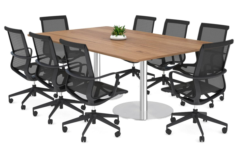 Sapphire Disc Base Boardroom Rectangle Table - Rounded Corners [1800L x 1100W with Rounded Corners]-stainless steel base salvage oak 