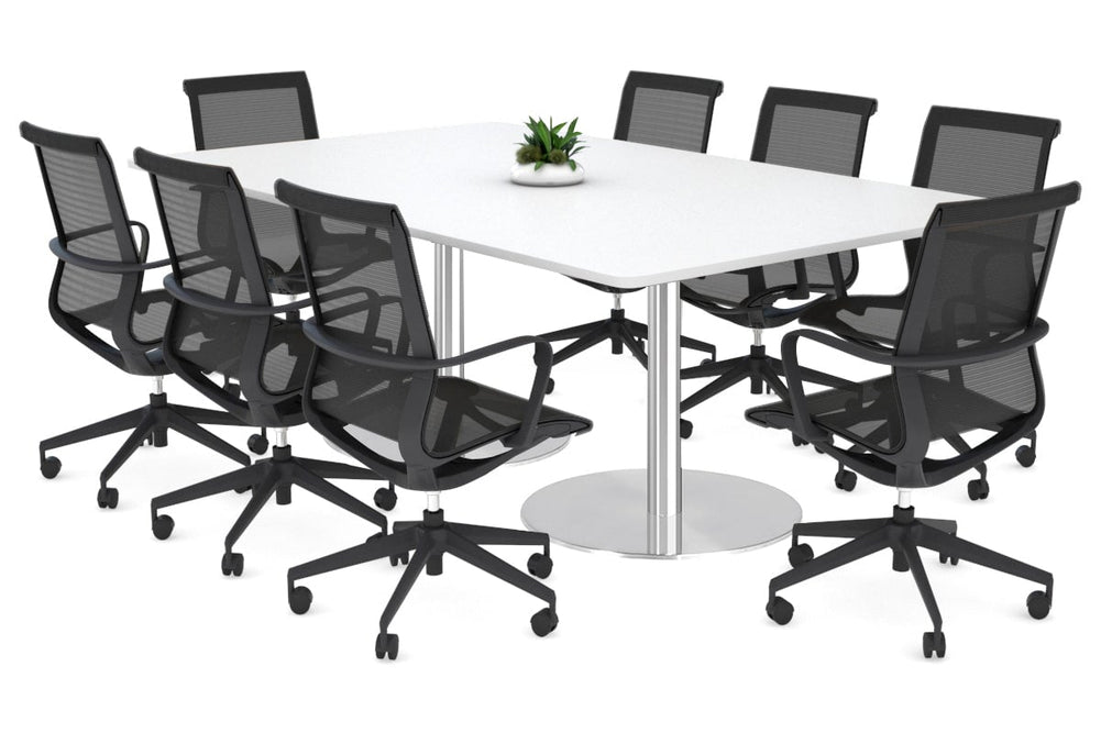 Sapphire Disc Base Boardroom Rectangle Table - Rounded Corners [1800L x 1100W with Rounded Corners]-stainless steel base white 