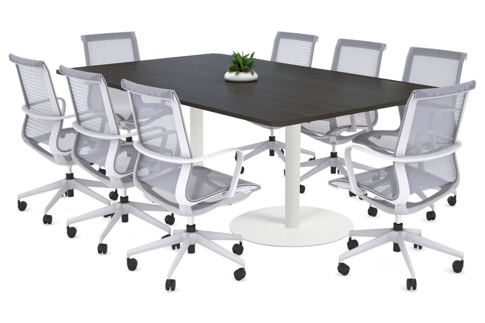 Sapphire Disc Base Boardroom Rectangle Table - Rounded Corners [1800L x 1100W with Rounded Corners]-white base dark oak 