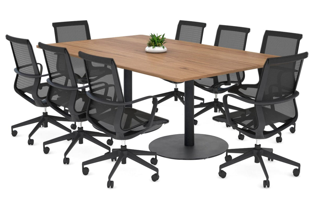Sapphire Disc Base Boardroom Rectangle Table - Rounded Corners [1800L x 1100W with Rounded Corners]-black base salvage oak 