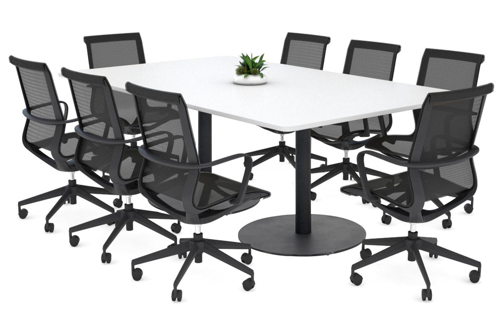Sapphire Disc Base Boardroom Rectangle Table - Rounded Corners [1800L x 1100W with Rounded Corners]-black base white 