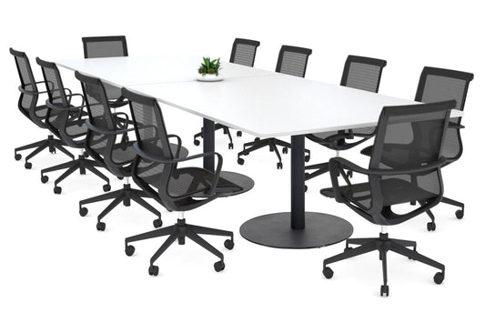 Sapphire Rectangle Boardroom Table - Disc Base with Rounded Corners [3200L x 1100W] Jasonl black base white 