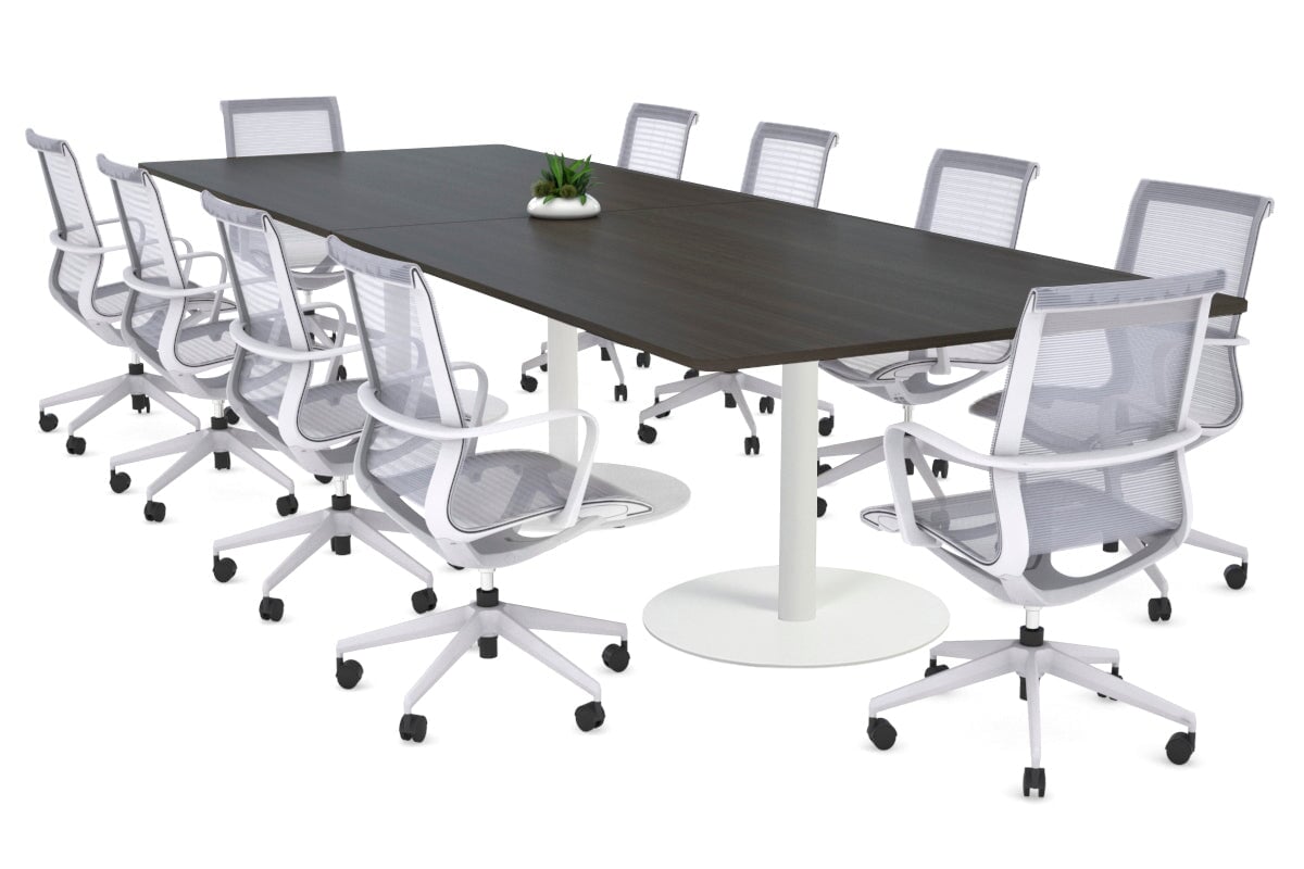 Sapphire Rectangle Boardroom Table - Disc Base with Rounded Corners [3200L x 1100W with Rounded Corners] Jasonl white base dark oak 