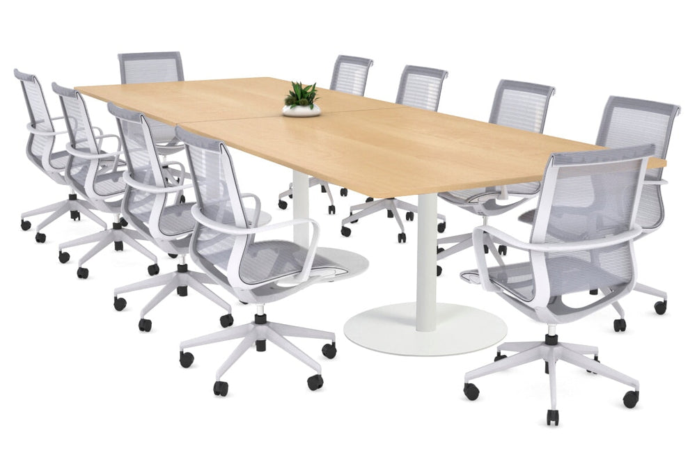 Sapphire Disc Base Boardroom Rectangle Table - Rounded Corners [3200L x 1100W with Rounded Corners]-white base maple 