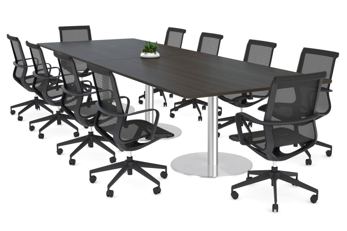 Sapphire Rectangle Boardroom Table - Disc Base with Rounded Corners [3200L x 1100W with Rounded Corners] Jasonl stainless steel base dark oak 