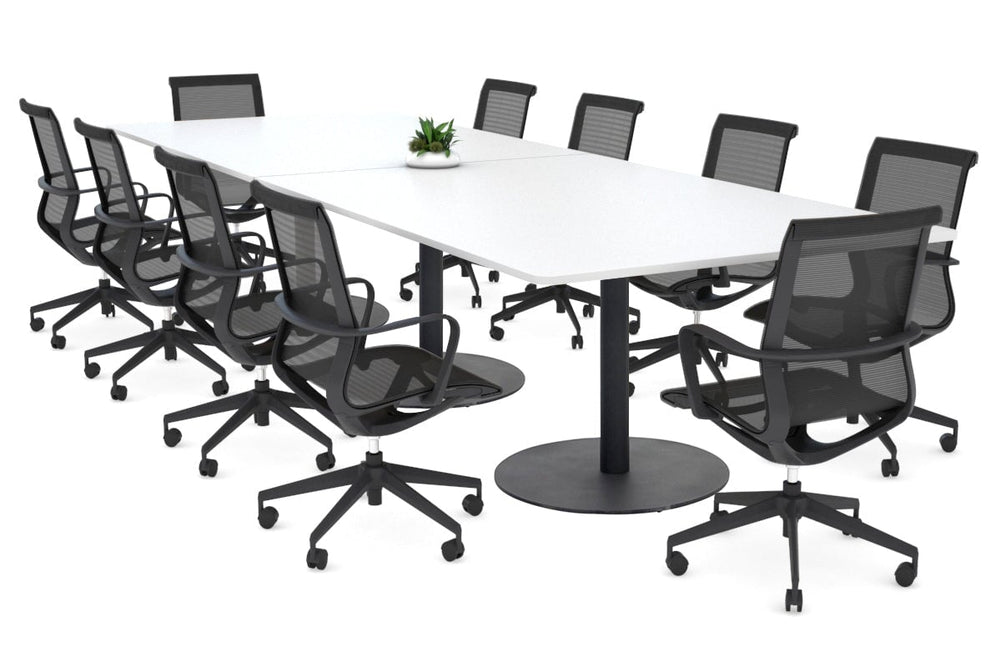 Sapphire Disc Base Boardroom Rectangle Table - Rounded Corners [3200L x 1100W with Rounded Corners]-black base white 