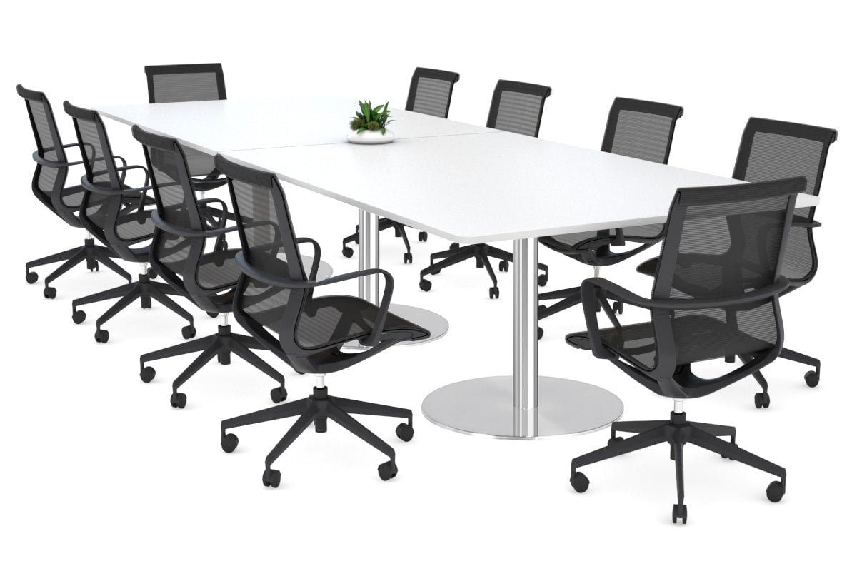 Sapphire Rectangle Boardroom Table - Disc Base with Rounded Corners [3200L x 1100W with Rounded Corners] Jasonl stainless steel base white 