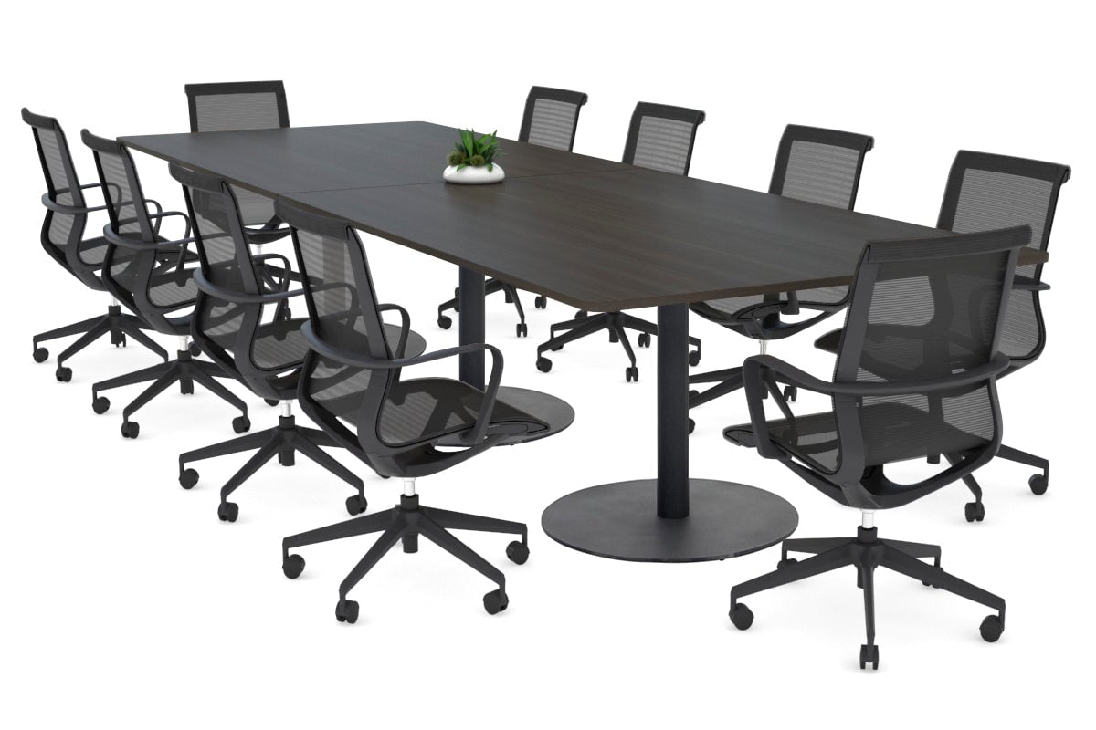 Sapphire Rectangle Boardroom Table - Disc Base with Rounded Corners [3200L x 1100W with Rounded Corners] Jasonl black base dark oak 