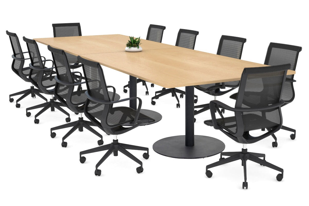 Sapphire Disc Base Boardroom Rectangle Table - Rounded Corners [3200L x 1100W with Rounded Corners]-black base maple 