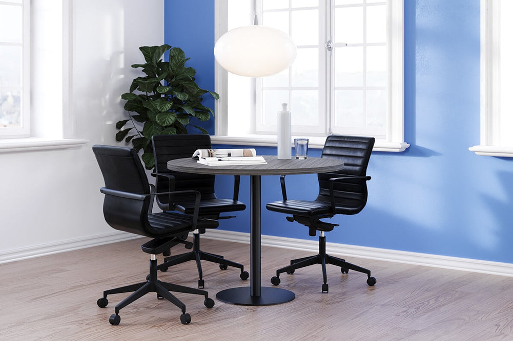 Sapphire Disc Base Round Meeting Table [700 mm]-540mm stainless steel base maple 