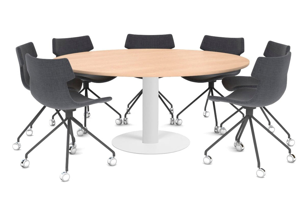 Sapphire Disc Base XL Round Conference Table [1500mm]-720mm white base maple 