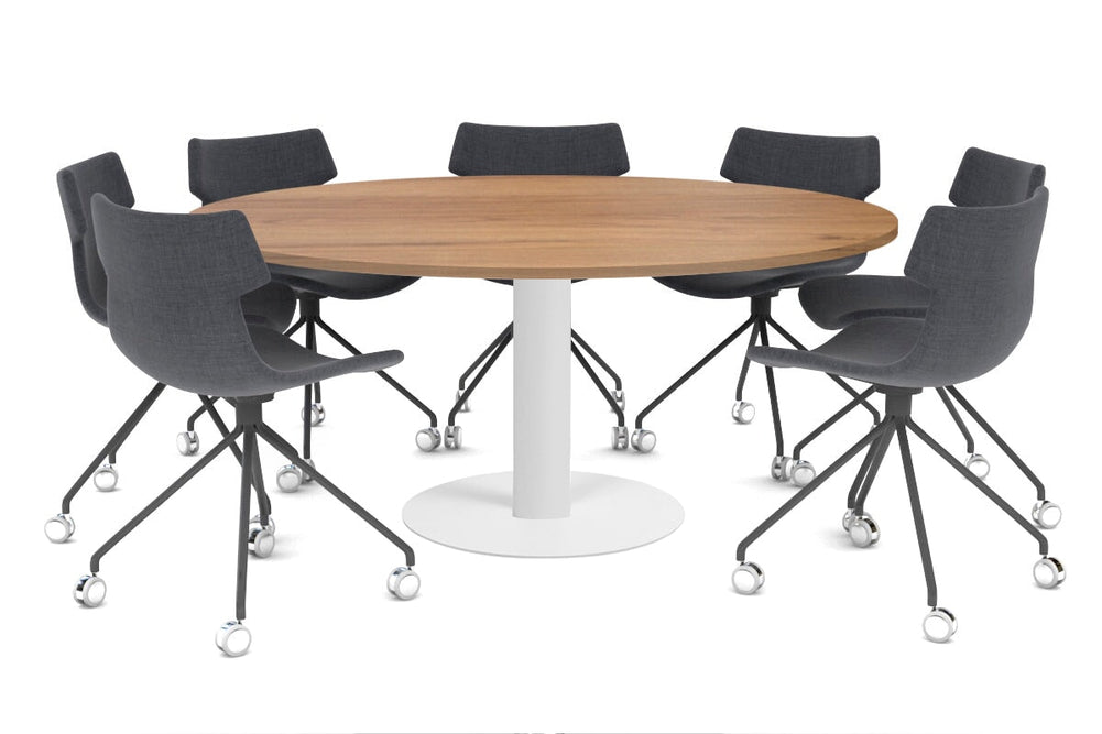 Sapphire Disc Base XL Round Conference Table [1500mm]-720mm white base salvage oak 
