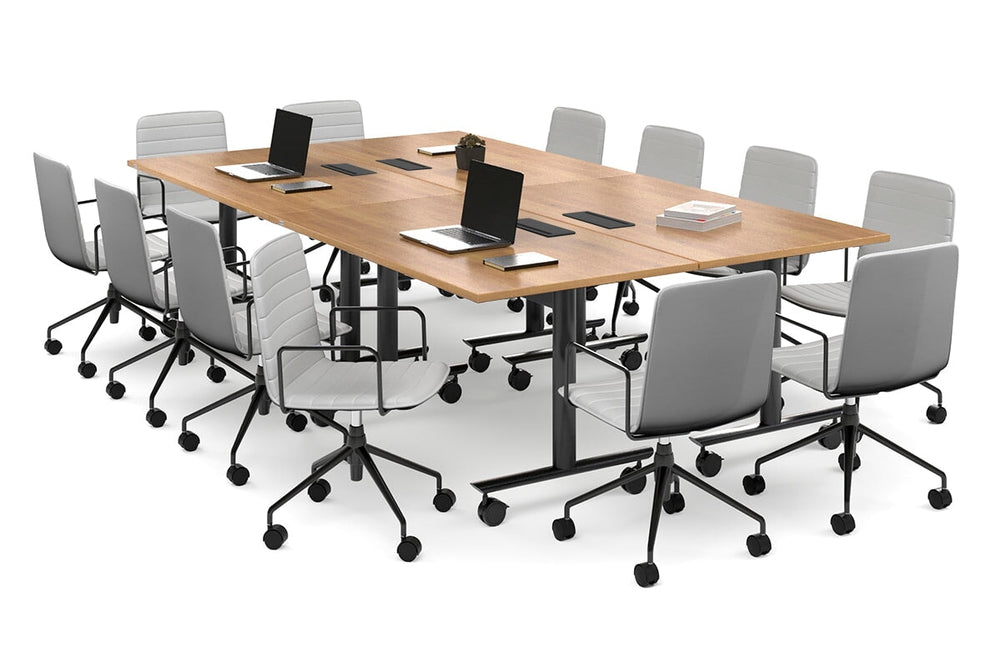 Solana Multi 4 Person Flip Top Tables [2800L x 1400W]-black leg salvage oak in-desk 4 power 6 data