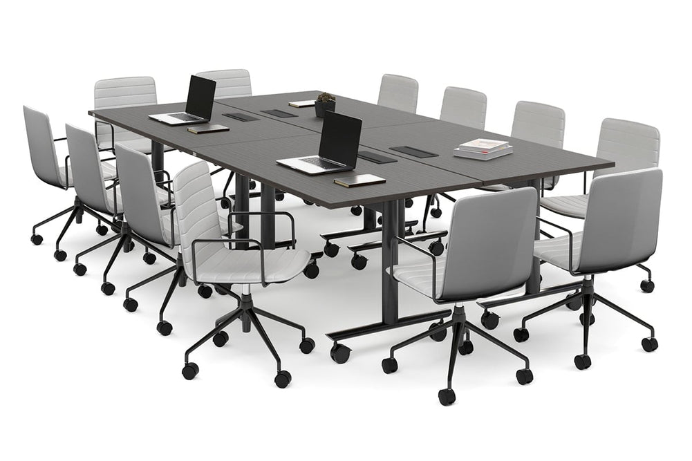 Solana Multi 4 Person Flip Top Tables [2800L x 1400W]-black leg dark oak in-desk 4 power 6 data