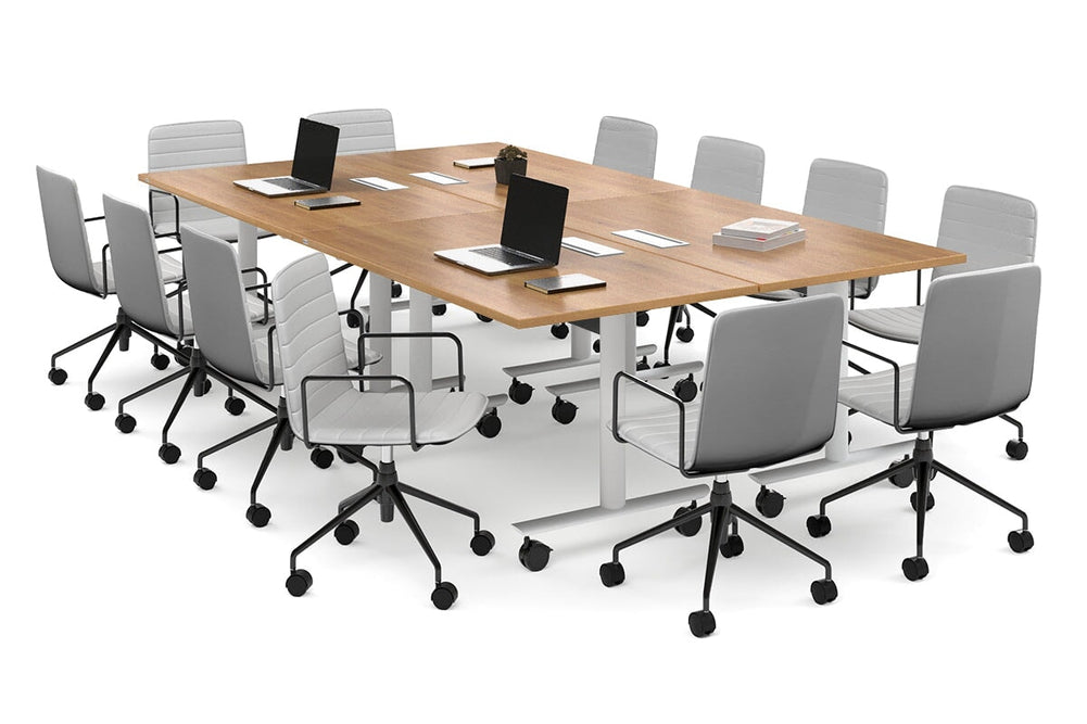 Solana Multi 4 Person Flip Top Tables [2800L x 1400W]-white leg salvage oak in-desk 4 power 6 data