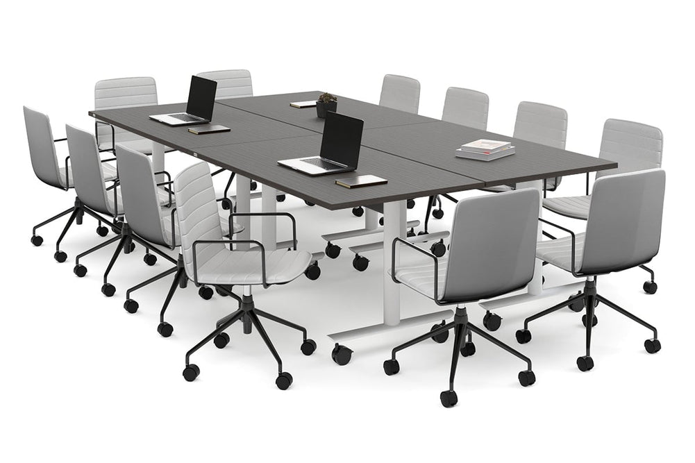 Solana Multi 4 Person Flip Top Tables [2800L x 1400W]-white leg dark oak none