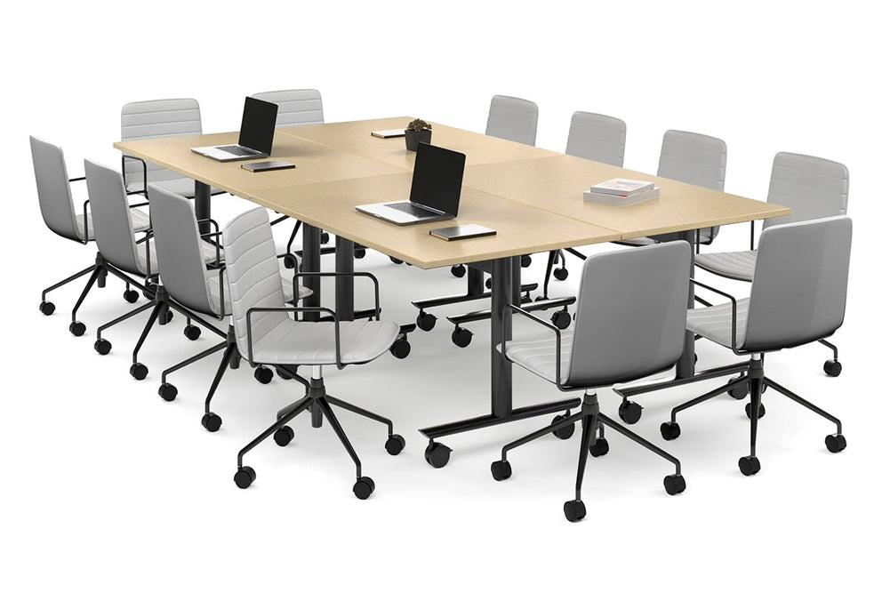 Solana Multi 4 Person Flip Top Tables [2800L x 1600W]-black leg maple none