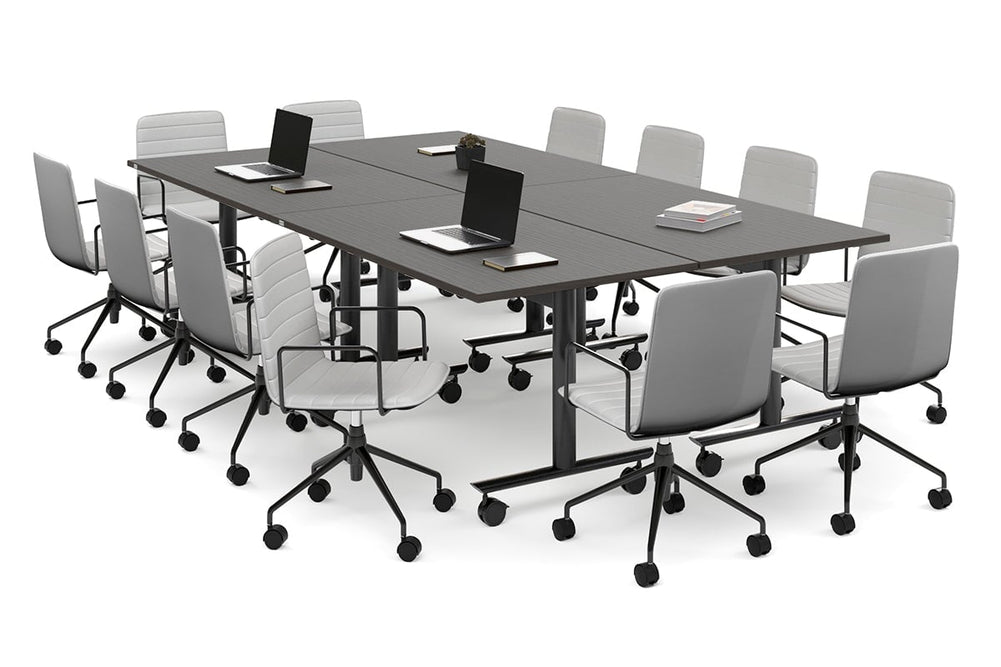 Solana Multi 4 Person Flip Top Tables [2800L x 1600W]-black leg dark oak none