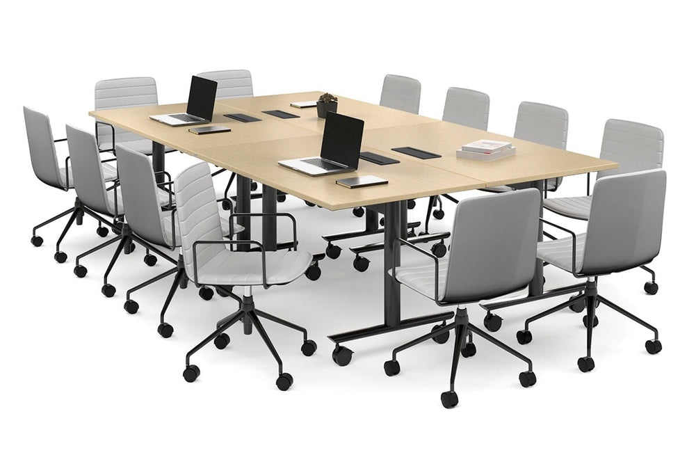 Solana Multi 4 Person Flip Top Tables [2800L x 1600W]-black leg maple in-desk 4 power 6 data