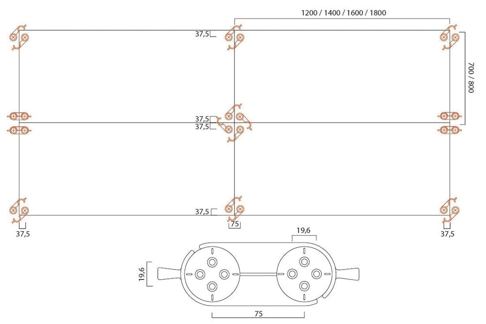 Solana Multi 4 Person Flip Top Tables [2800L x 1600W]-black leg dark oak in-desk 4 power 6 data
