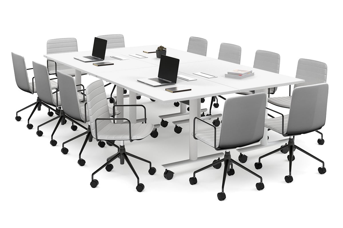 Solana Multi 4 Person Flip Top Tables [2800L x 1600W] Jasonl white leg white in-desk 4 power 6 data