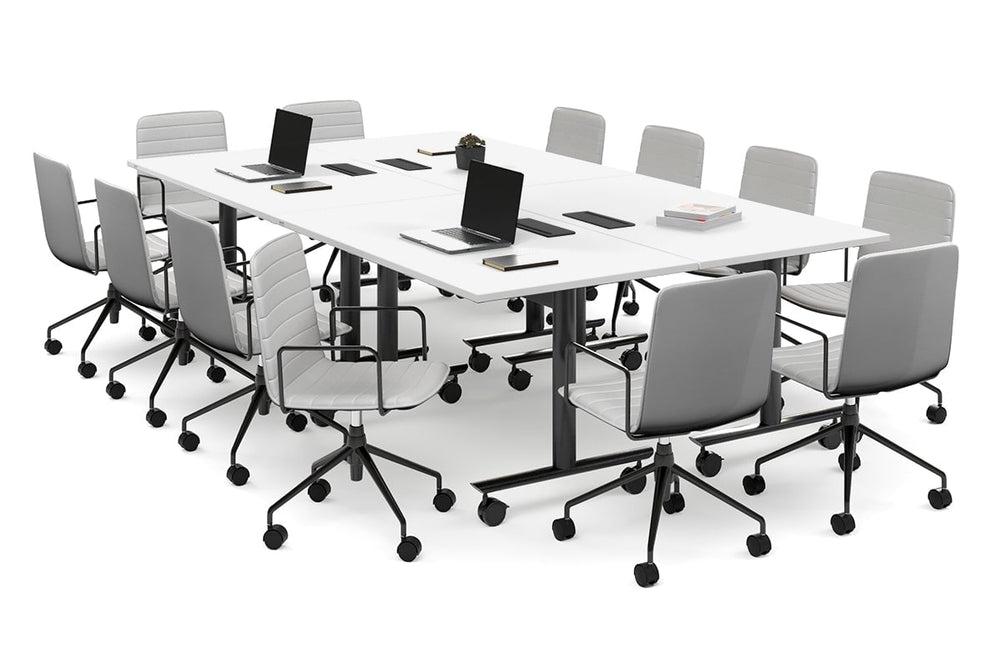 Solana Multi 4 Person Flip Top Tables [2800L x 1600W]-black leg white in-desk 4 power 6 data