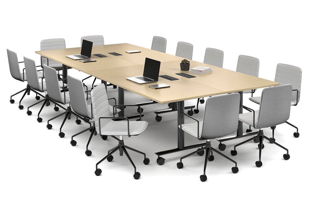 Solana Multi 4 Person Flip Top Tables [3600L x 1400W]-black leg maple in-desk 4 power 6 data