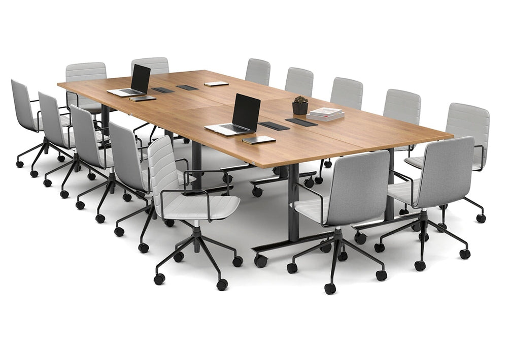 Solana Multi 4 Person Flip Top Tables [3600L x 1600W]-black leg salvage oak in-desk 4 power 6 data