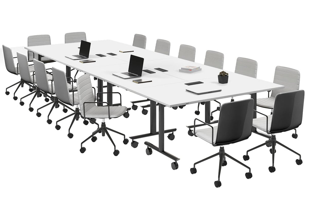 Solana Multi 6 Person Flip Top Tables [4200L x 1400W]-black leg white in-desk 4 power 6 data
