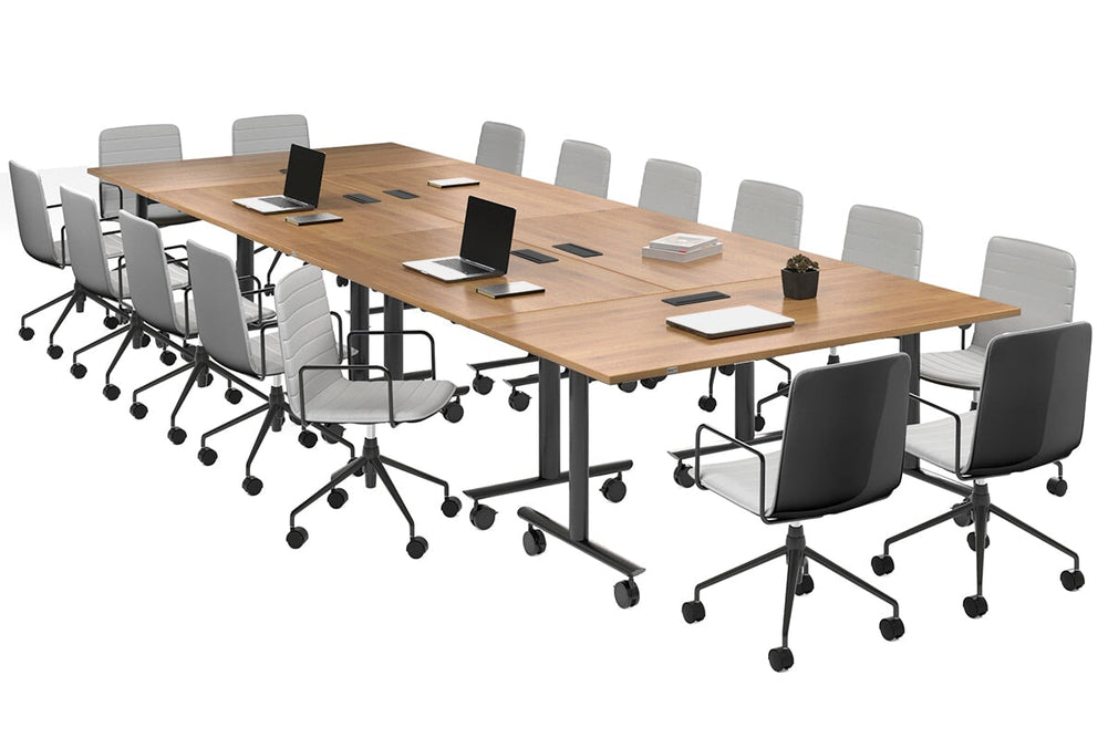 Solana Multi 6 Person Flip Top Tables [4200L x 1400W]-black leg salvage oak in-desk 4 power 6 data