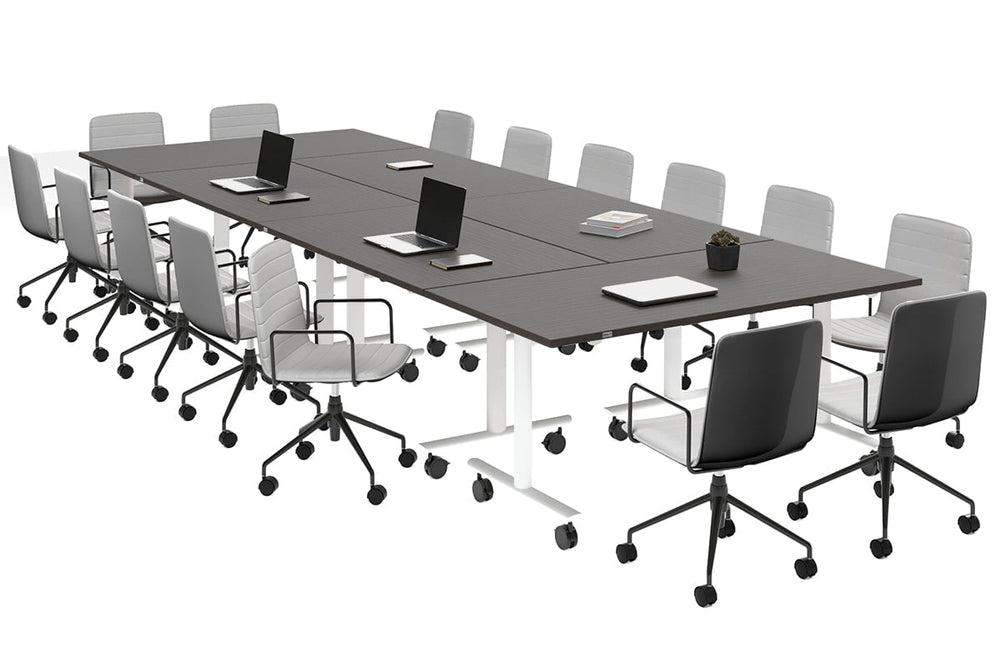 Solana Multi 6 Person Flip Top Tables [4200L x 1400W]-white leg dark oak none