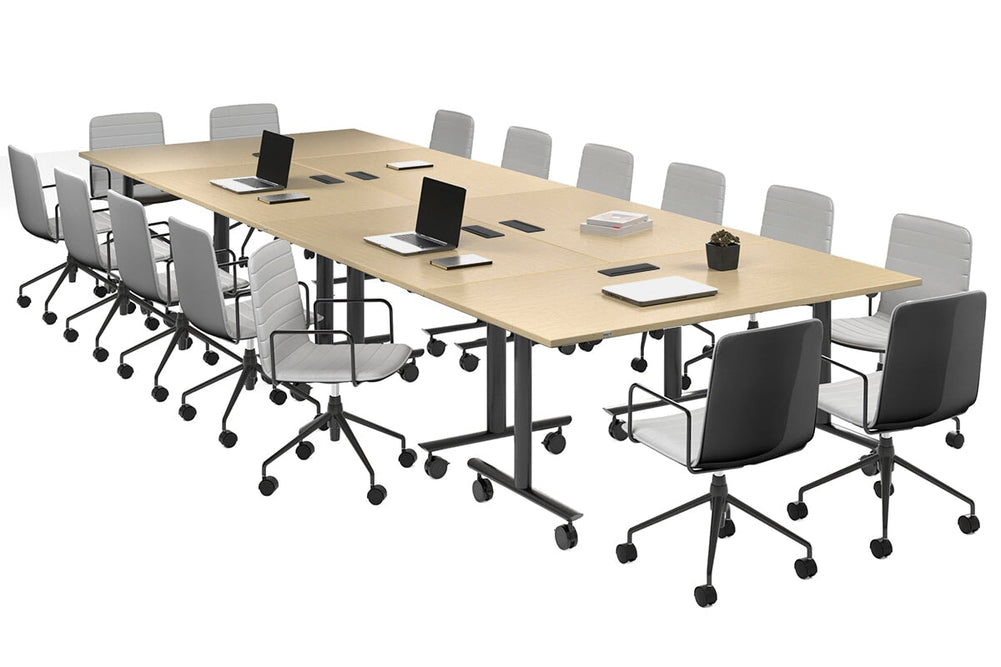 Solana Multi 6 Person Flip Top Tables [4200L x 1400W]-black leg maple in-desk 4 power 6 data