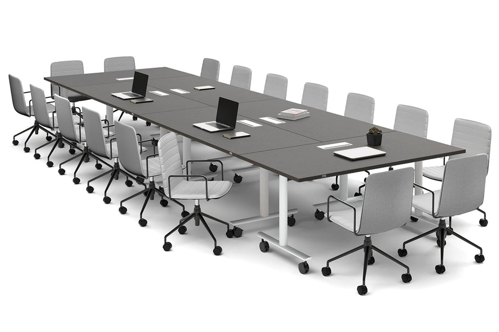 Solana Multi 6 Person Flip Top Tables [4800L x 1600W]-white leg dark oak in-desk 4 power 6 data