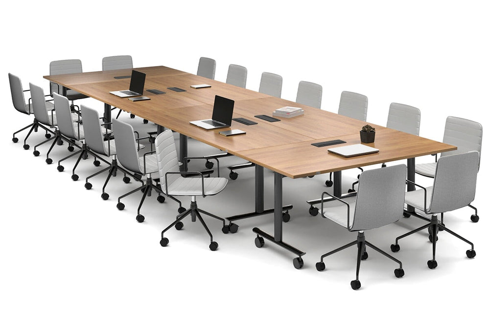 Solana Multi 6 Person Flip Top Tables [4800L x 1600W]-black leg salvage oak in-desk 4 power 6 data