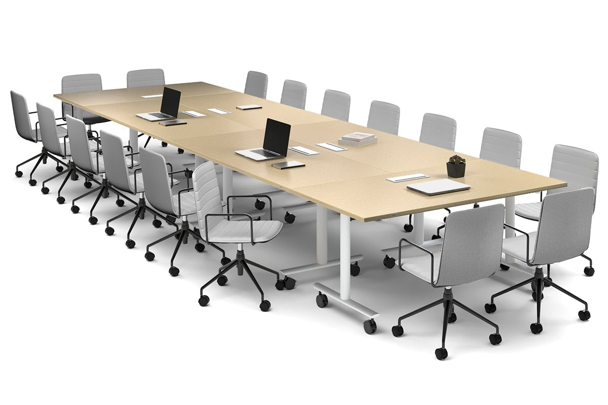 Solana Multi 6 Person Flip Top Tables [4800L x 1600W] Jasonl white leg maple in-desk 4 power 6 data