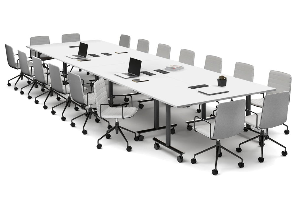 Solana Multi 6 Person Flip Top Tables [4800L x 1600W]-black leg white in-desk 4 power 6 data