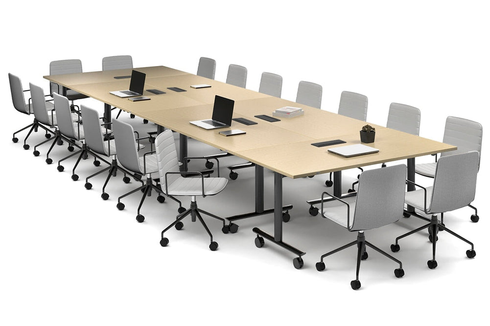 Solana Multi 6 Person Flip Top Tables [4800L x 1600W]-black leg maple in-desk 4 power 6 data