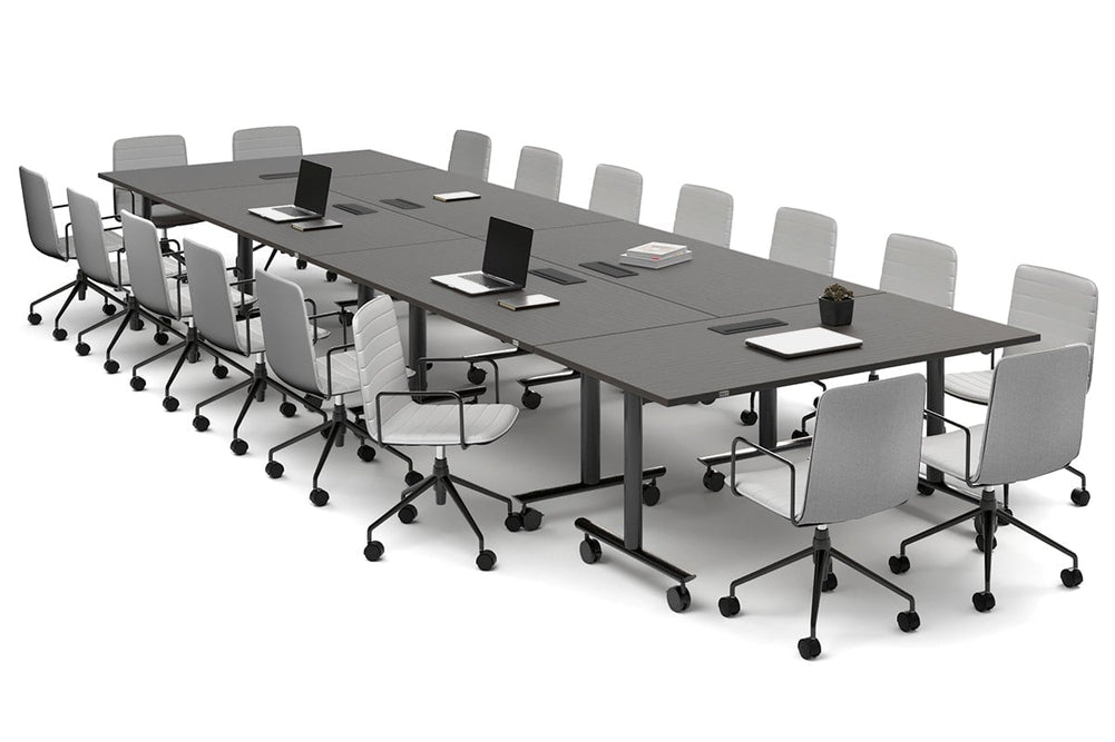 Solana Multi 6 Person Flip Top Tables [4800L x 1600W]-black leg dark oak in-desk 4 power 6 data