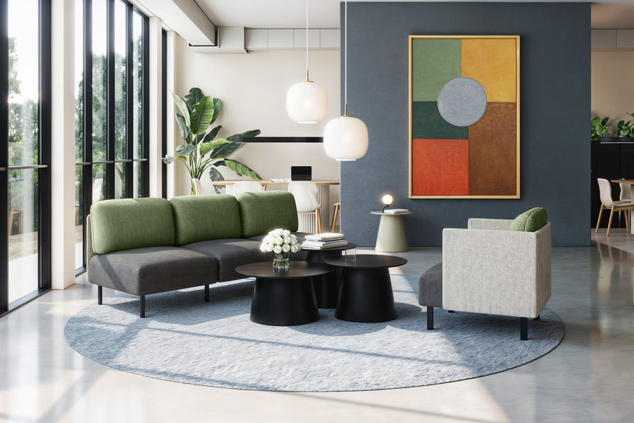 Environmental image of Sona Modular Privacy Sofa Triple Seater Lounge - High Back with Sides